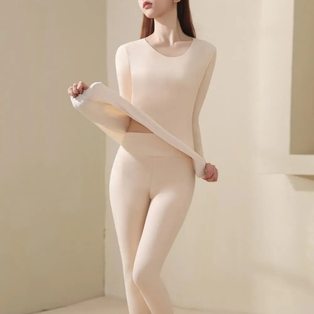 

Seamless Thermal Outfit Women's Winter Thermal Underwear Set O-neck Long Sleeve Tops High Waist Pants Double Layer Warm