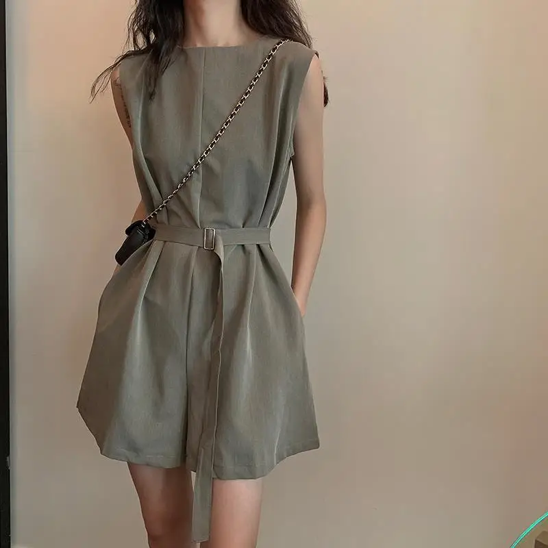 New Fashion Women Chic Roupas Femininas 2024 Women Summer Y2k High Waist Wide Leg Jumpsuit Overalls Shorts Gray Black Bodysuit