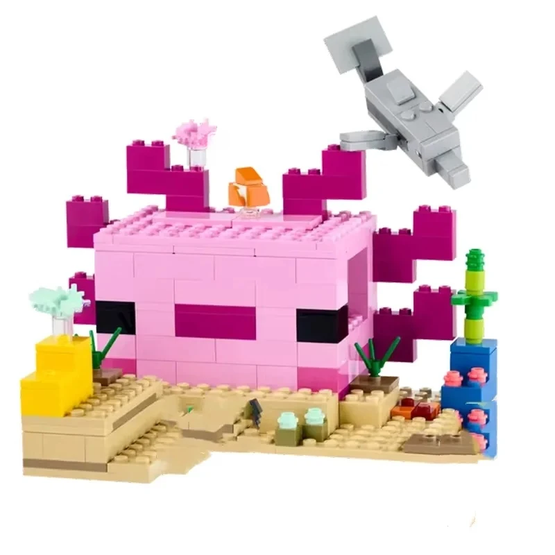 MOC 세트 내 DIY 미니 월드 게임 시리즈 빌딩 블록 액솔로틀 하우스 수중 좀비 어린이 장난감 선물 21247