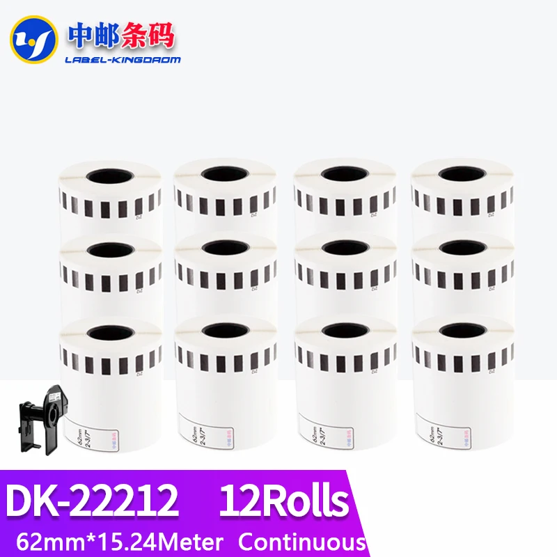 

12 Refill Rolls Generic DK-22212 Label 62mm*15.24M Continuous Compatible for Brother Label Printer White Color DK-2212 DK22212