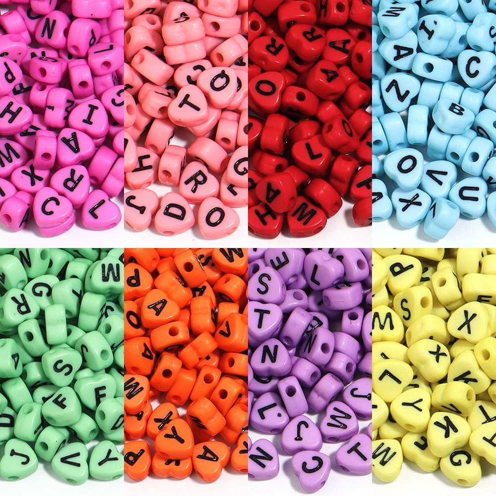 100 teile/los bunte Liebe Herz Acryl Alphabet Perlen für Schmuck machen gemischte Buchstaben Perlen DIY handgemachte Armband Halskette