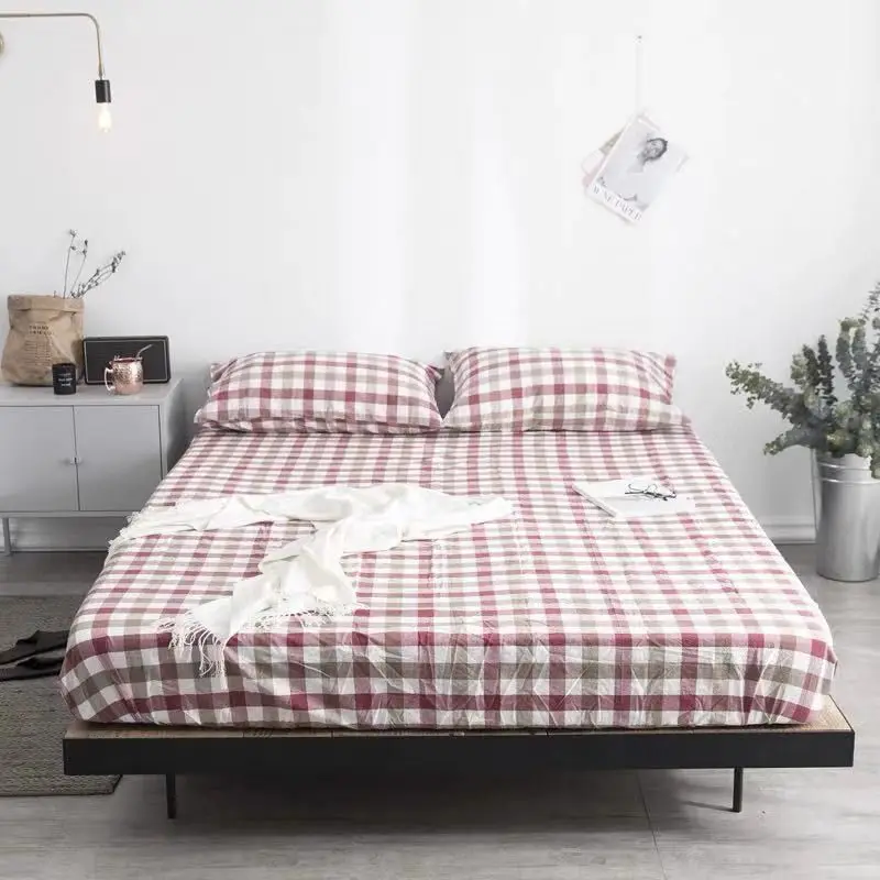 Washed Cotton Bedding Sheets Bedroom Household Plaid Flat Sheet Soft King Queen Full Size Students Dormitory Mattress Cover New 3