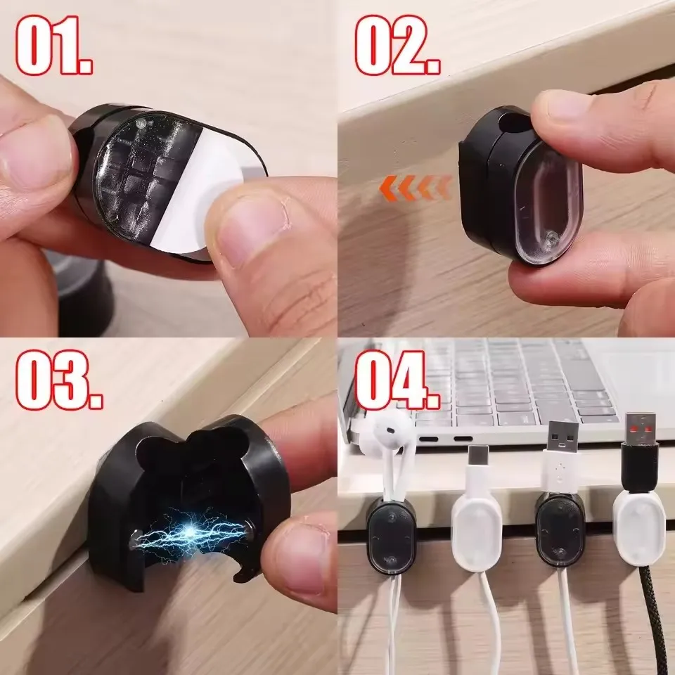 Magnetic Cable Clips Cable Smooth Adjustable Cord Holder Under Desk Cable Management Wire Keeper Cable Organizer ﻿, Alina Gadgets