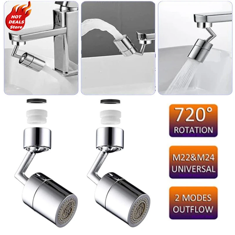 

720° Swivel Faucet Extender Aerator Splash-proof Rotation Bubbler Kitchen Mixer Tap Adapter M22/M24 Water Saving Nozzle Sprayer