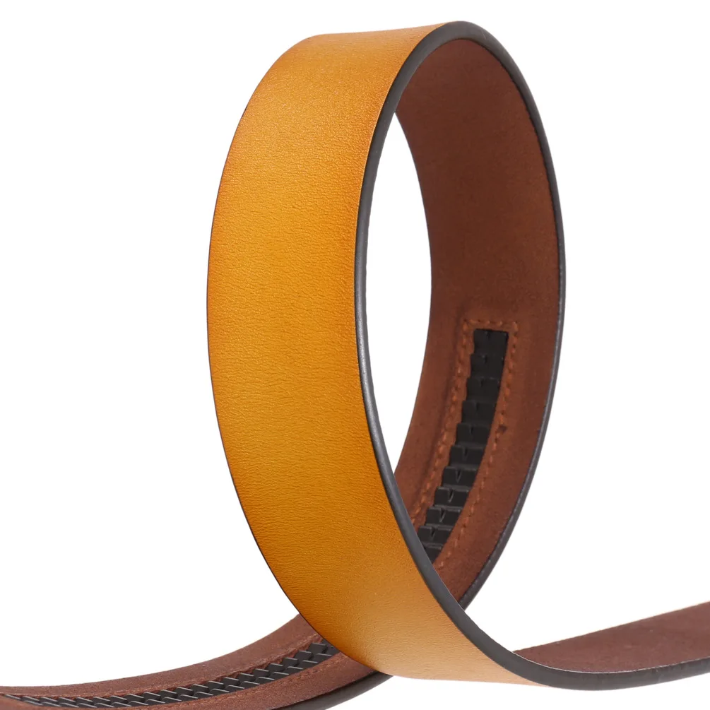 Men's Automatic Buckle Belts No Buckle Black Tan Brown Genuine Leather Belt For Men Luxury 3.5cm Width Holeless Male Strap