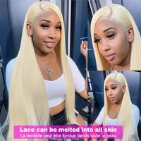 Perruque Lace Front Wig naturelle lisse, cheveux humains, blond 613, 13x6, 13x4, pre-plucked, pour femmes 4