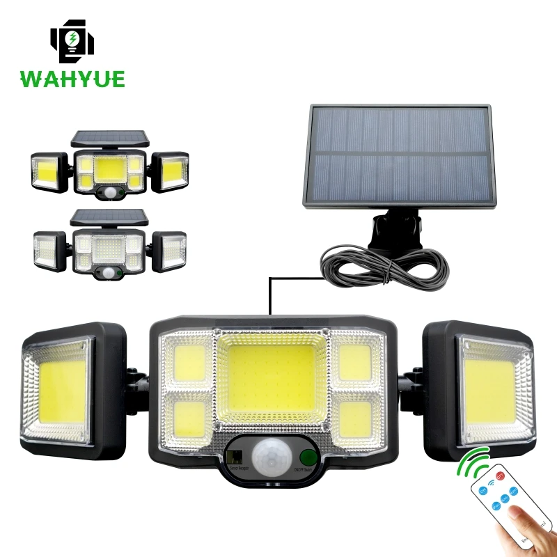 192 COB LED Solar Lights Outdoor 3 Head Motion Sensor Patio Lights Waterproof 3 Modes with Remote Control Wall Lamp Garden Light