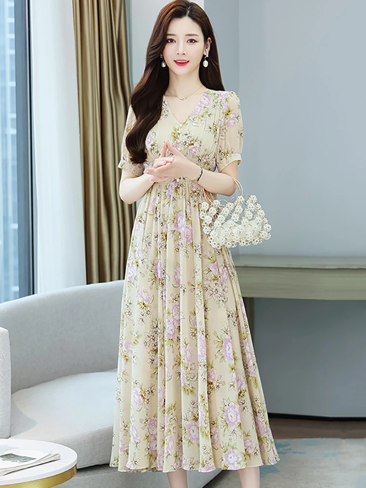 Largos Elegantes Vestidos Coreanos Casuales De Verano Vestido