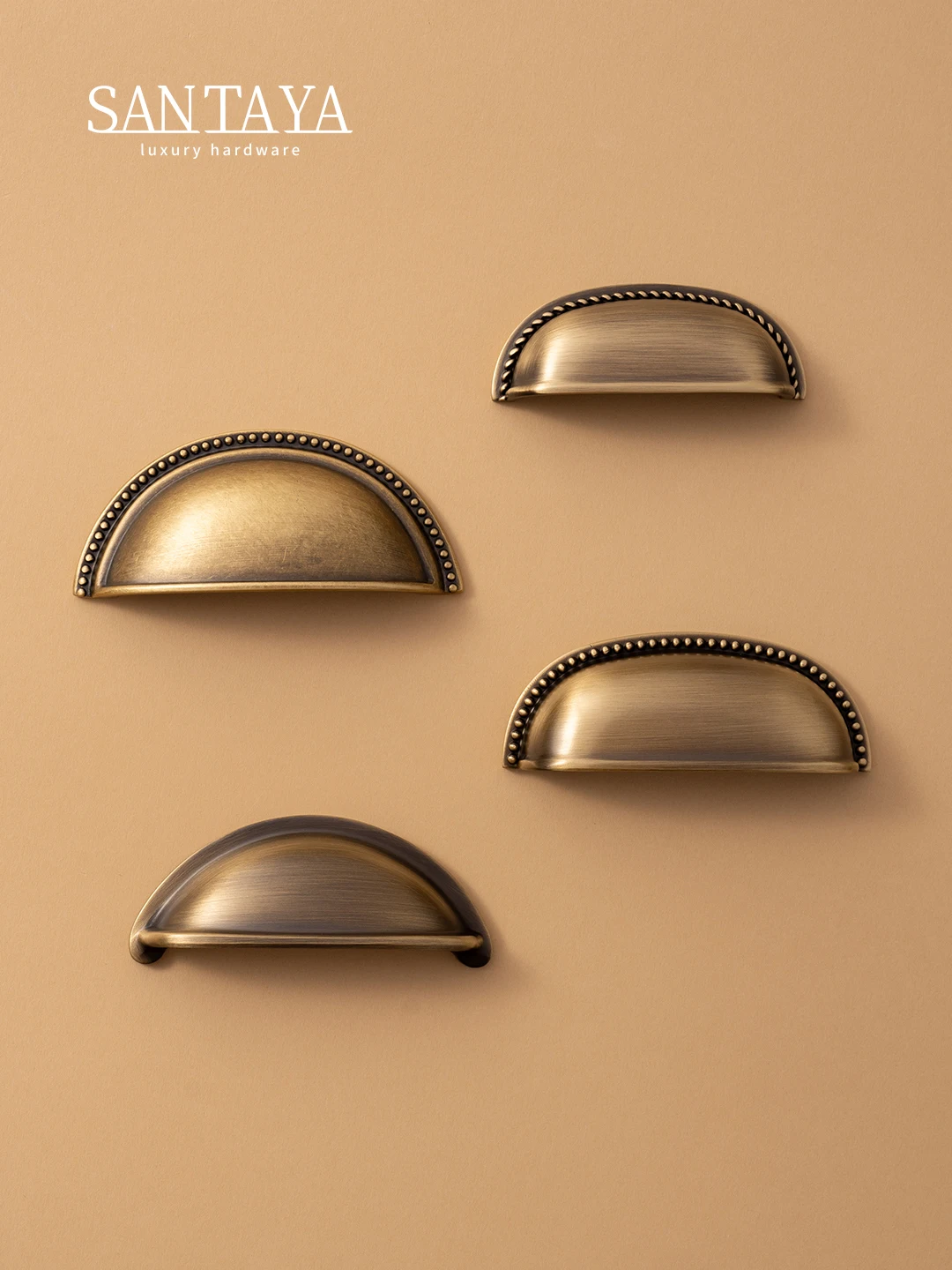 Santaya มือจับทองเหลืองโบราณทรงเปลือกหอย มือจับแบบนิ้วโป้งสำหรับตู้ครัว มือจับลิ้นชักเฟอร์นิเจอร์ มือจับเคาน์เตอร์บาร์ 1