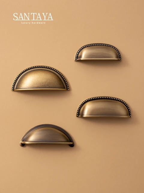 Santaya มือจับทองเหลืองโบราณทรงเปลือกหอย มือจับแบบนิ้วโป้งสำหรับตู้ครัว มือจับลิ้นชักเฟอร์นิเจอร์ มือจับเคาน์เตอร์บาร์ 1