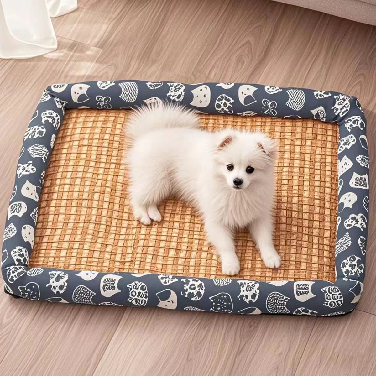 Square Summer Cooling Sleeping Dog Bed for Large Dog Cushion Spring Breathable Antislip Cat Bed bamboo Cat Mat Pet Bed for Dog