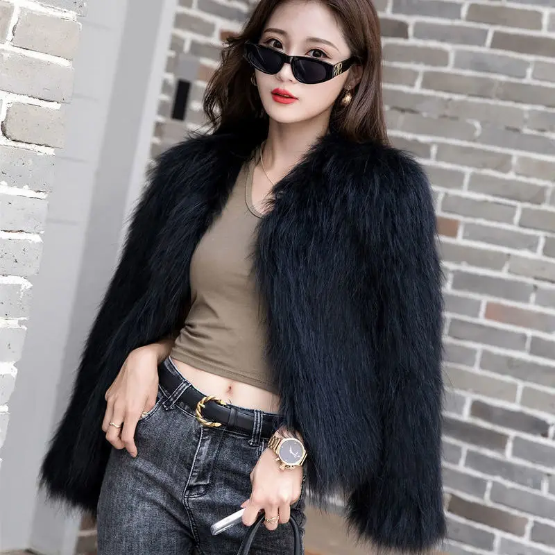 Fake Fox Fur Winter Jacket Women 2023 Korean Plush Outwear All-Match Solid Colors Luxury Short Fluffy Chaqueta Slim Quilted Coat