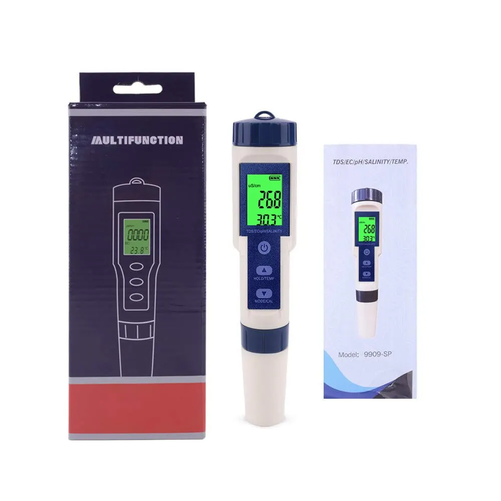 5 in 1 Water Quality Tester Digital TDS/EC/PH/Salinity/Temperature Meter for Pools Aquariums Water Quality Detector