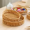 Round Rattan Fruit Basket Bowls Natural Wicker Boho Woven Storage Baskets Bread Tray for Kitchen Coffee Table Farmhouse 4