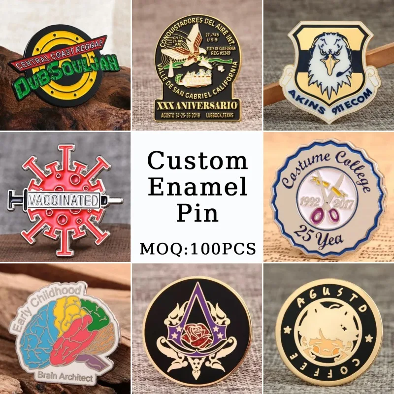 Custom Logo Enamel Pin Soft/Hard Metal Badge Coin Brooch Unisex Lapel