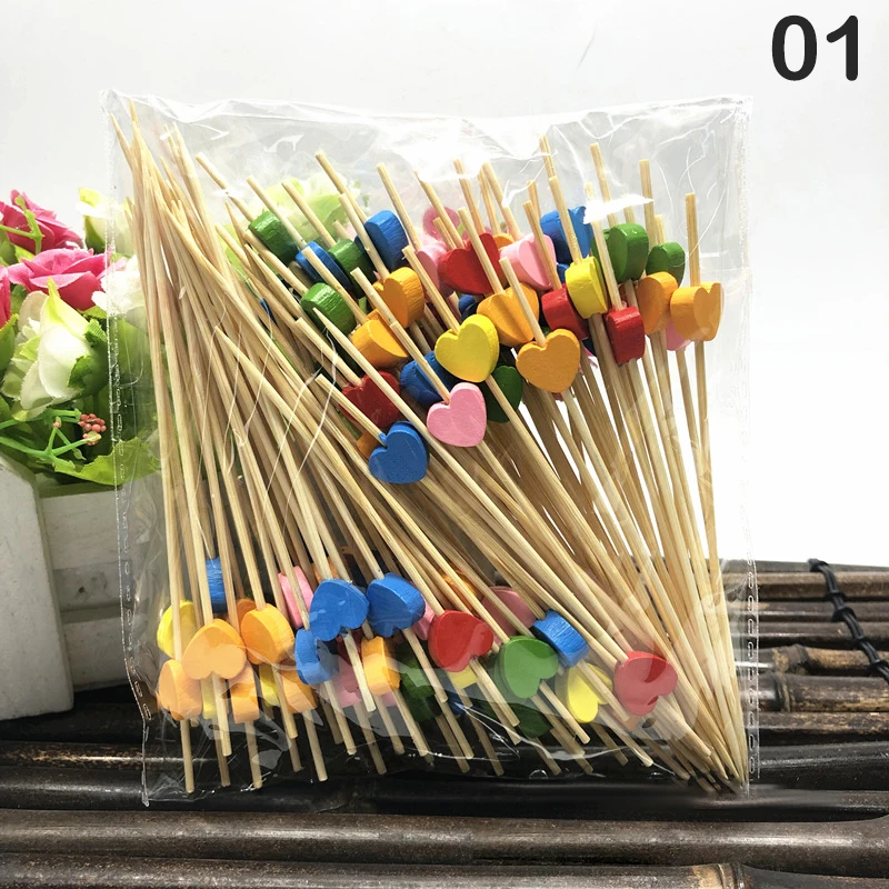Description Picture 3 of item80/100Pcs Bamboo Pick Buffet Cupcake Heart Flower Fruit Fork Party Dessert Salad Stick Cocktail Skewer for Wedding Decor