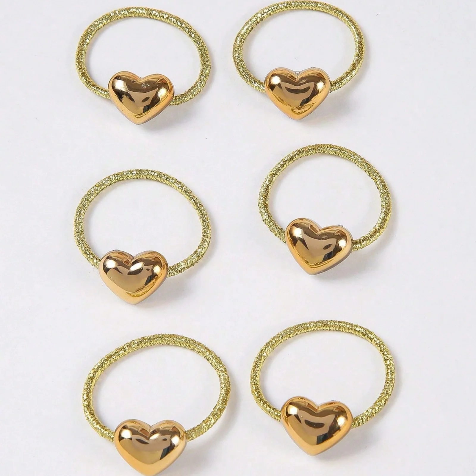 10PCS Gold Heart Hair Rings Set, Glittery Braided Hair Accessories For Girls, Cute Metallic Heart Decor Hair Bands
