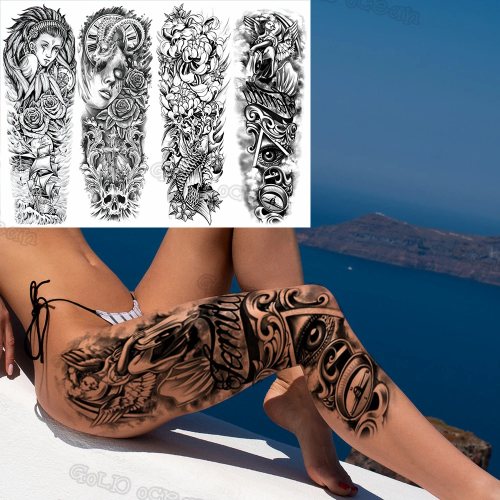 3D Realistic Angel Compass Temporary Sleeve Tattoos For Men Women Adult  Rose Flower Tribe False Tattoo Long Size Body Art Tatoos| | - AliExpress