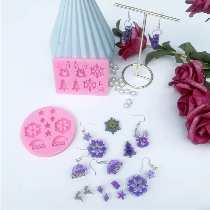 Christmas Tree Snowflakes Earrings Epoxy Resin Mold Necklace Pendants Silicone Mould DIY Crafts Jewelry Ornaments