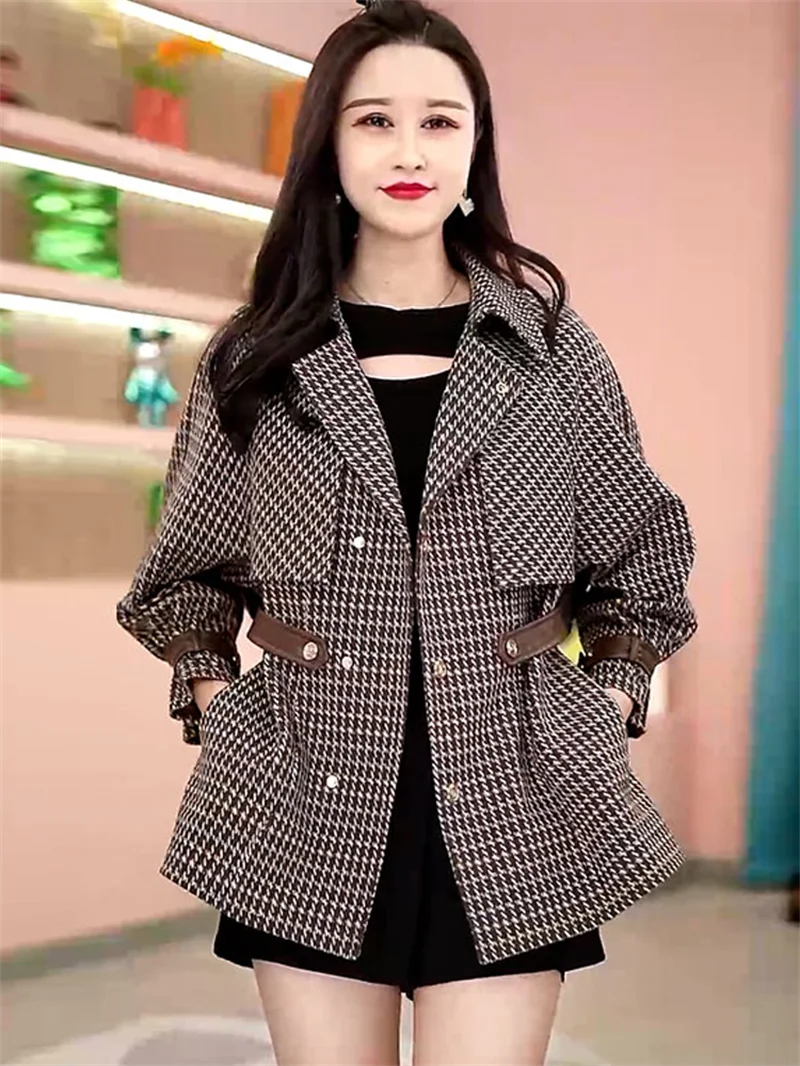 

Xiaoxiangfeng Houndstooth Suit Short Coat Ladies 2023 Spring And Autumn New Western Style Waist Slim Fashion Trench Coat