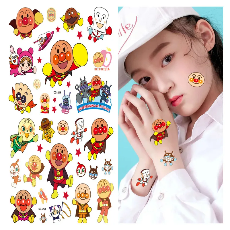 

Cartoon Anpanman Tattoo Stickers Kids Waterproof Creative Face Arm Graffiti Tattoos Suitcase Skateboard Laptop DIY Decal Sticker