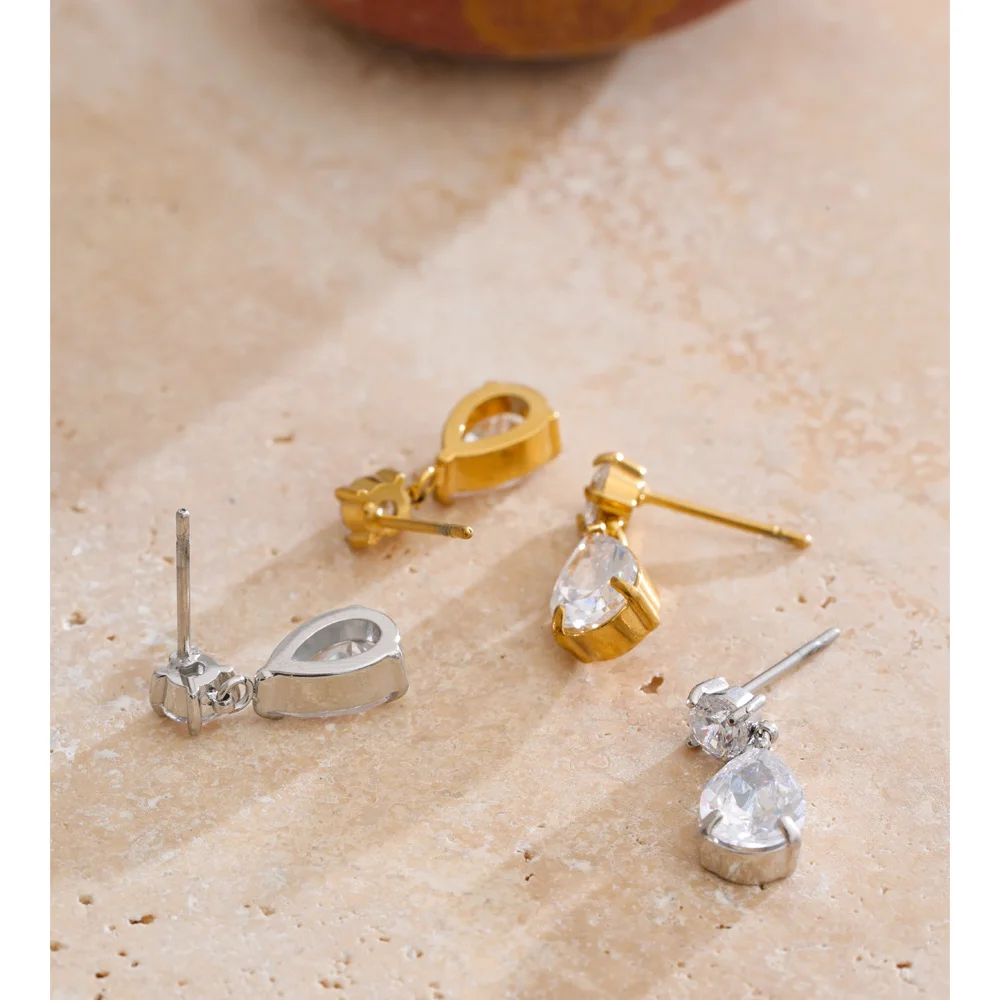 Yhpup Cubic Zirconia Earrings Stainless Steel Jewelry