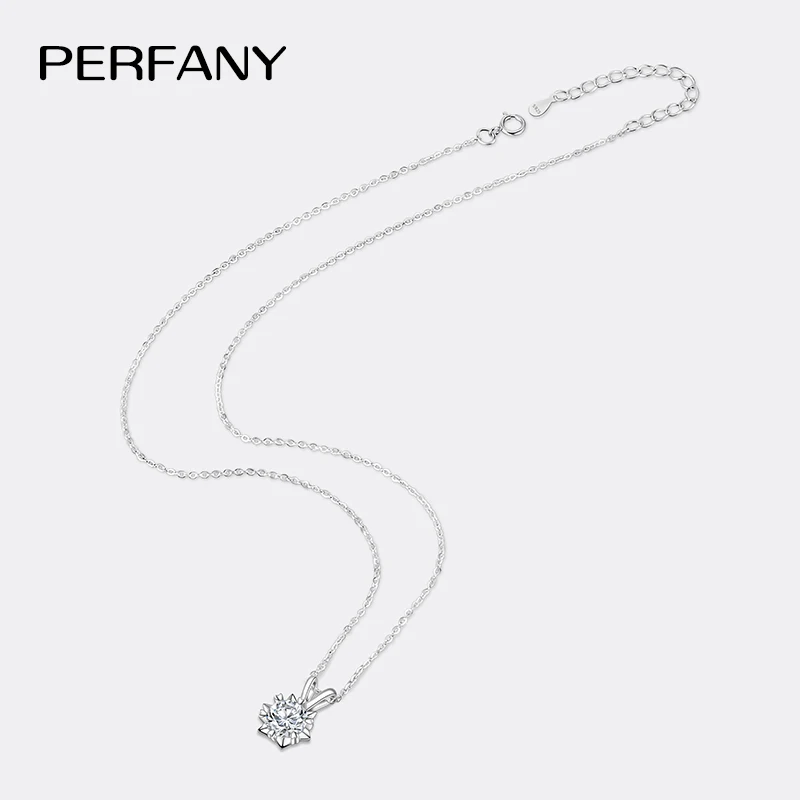 PERFANY 1-3CT Moissanite Women's Necklace S925 Pure Silver Snowflake Simulation Diamond Pendant Wedding High-end Jewelry
