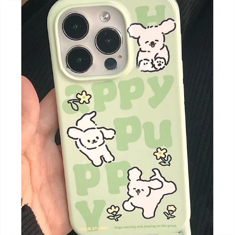 Cute Green Background Custodie Per Telefoni Per Cani Bianchi Per Iphone 11 12 13 14 15 Pro Max Per Iphone Xr Xs Custodia Per Telefono Vintage Coreana 