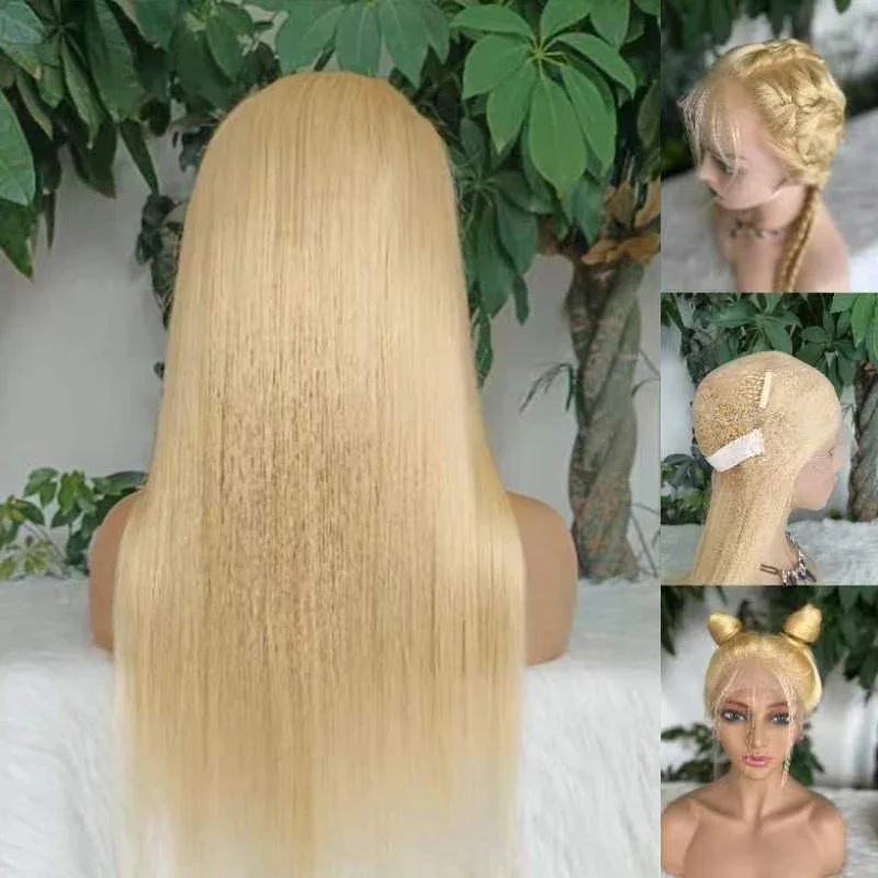200% Density Bone Straight 613 Honey Blonde Full Lace Frontal Human Hair Wigs For Women Raw Indian Hair Part Anywhere Lace Wig