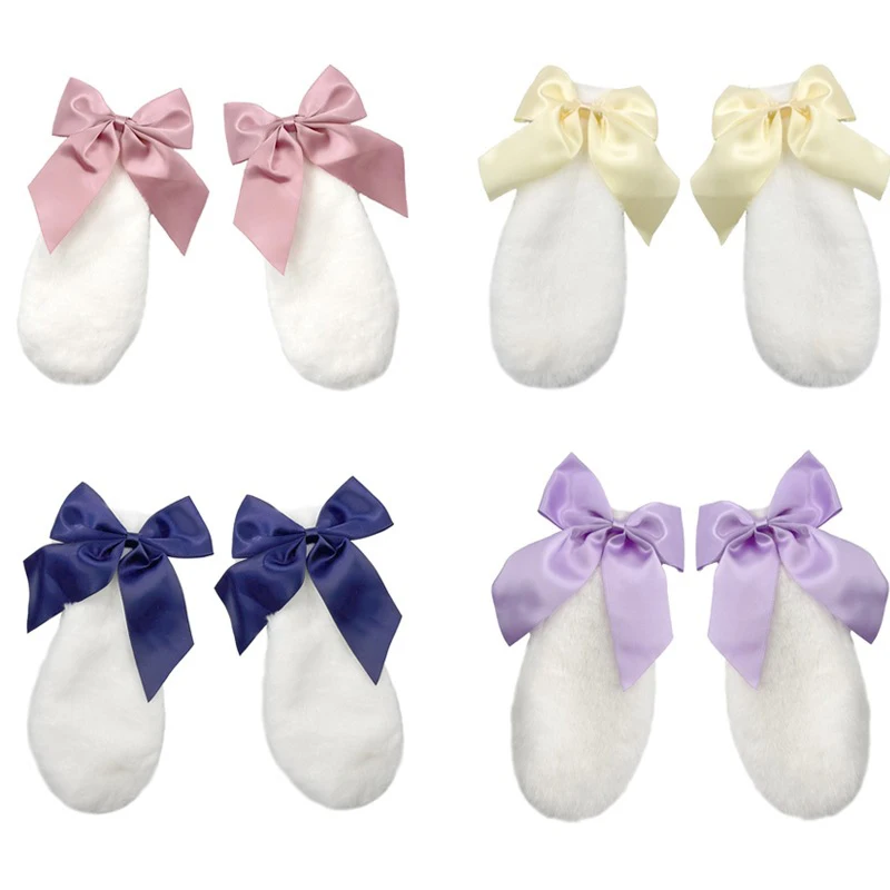 

New Cute Kawaii Plush Bunny Ears Ribbon Bow Hair Clips For Women Korea Girls Headwear Hairpin Barrette Cosplay Hair Accessories
