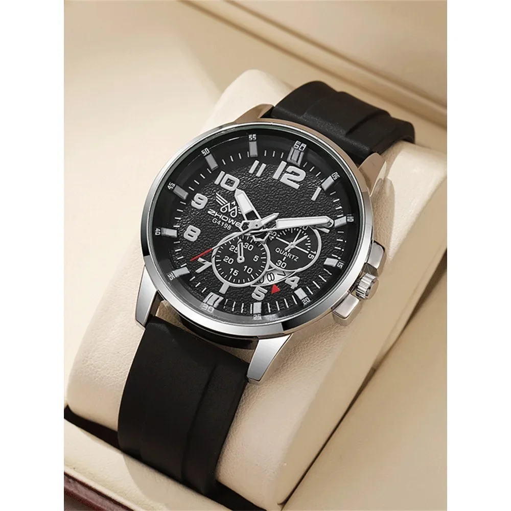 5-piece casual fashion business silicone scale calendar men's youth quartz watch set