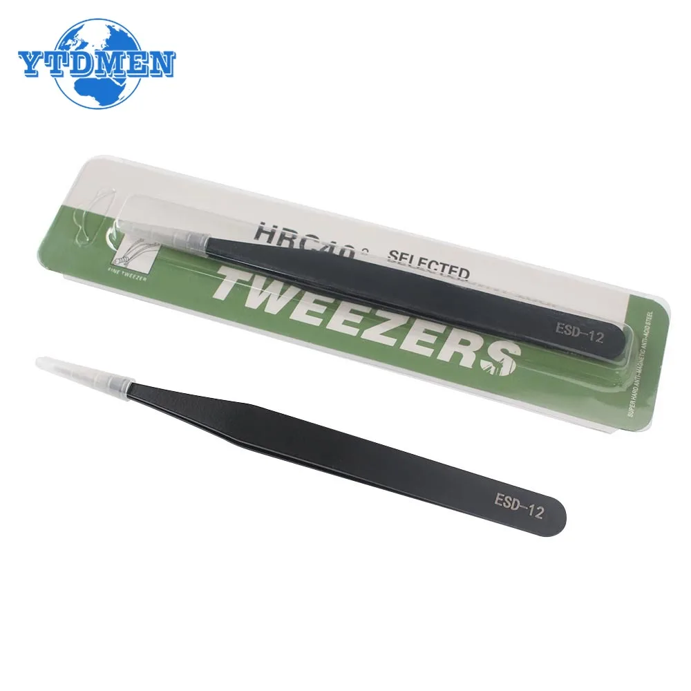 2/6pcs ESD Anti-Static Stainless Steel Tweezers Precision Maintenance Industrial Electronic Repair Tool Home Model Making Tools