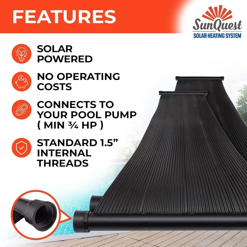 SunQuest Solar Pool Heater Panels-2 (2ft x 20ft) Collectors w/Diverter Kit-Solar Water Heater for Above Ground