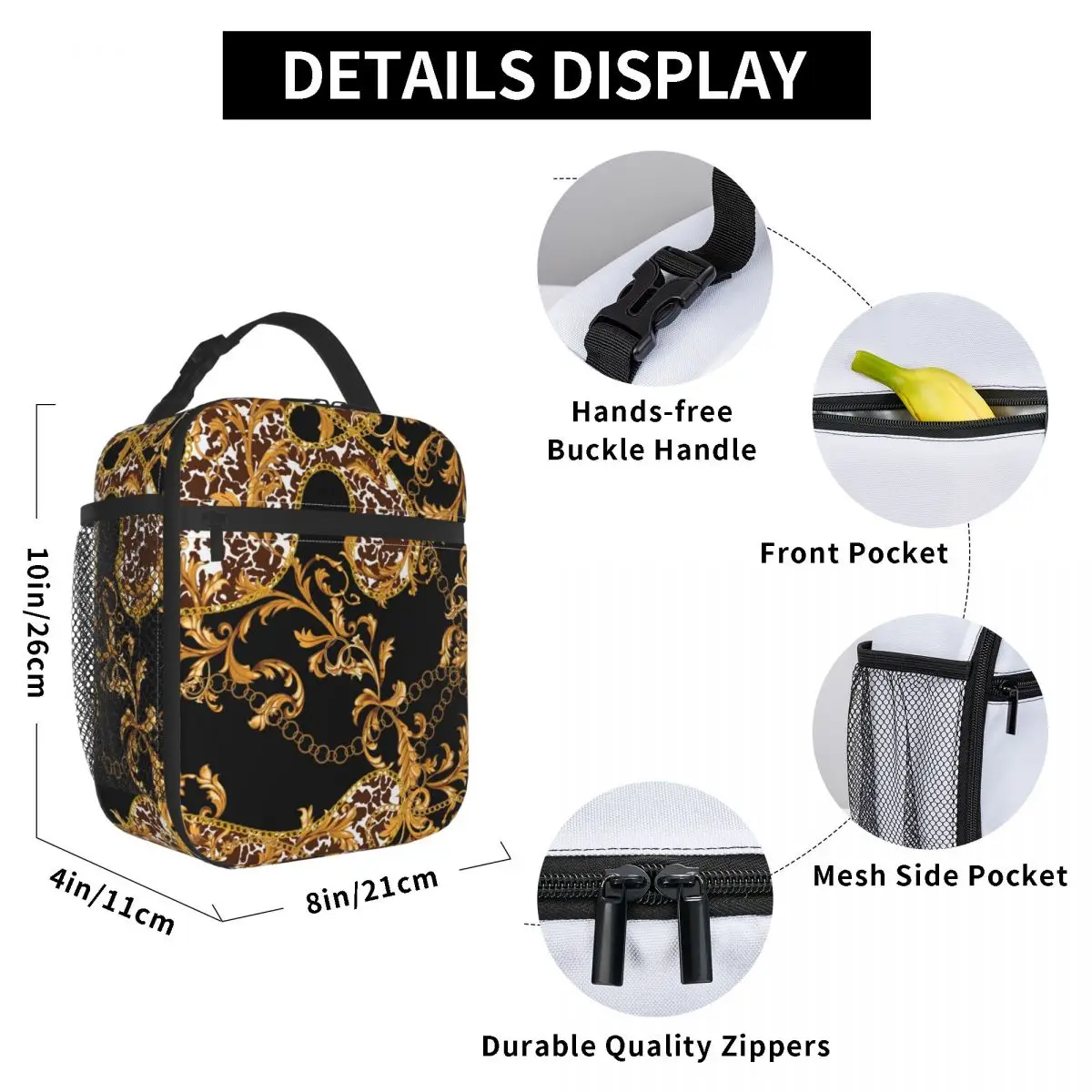 Baroque Floral Pattern Resuable Lunch Boxes Multifunction European Rococo Style Cooler Thermal Food Insulated Lunch Bag School