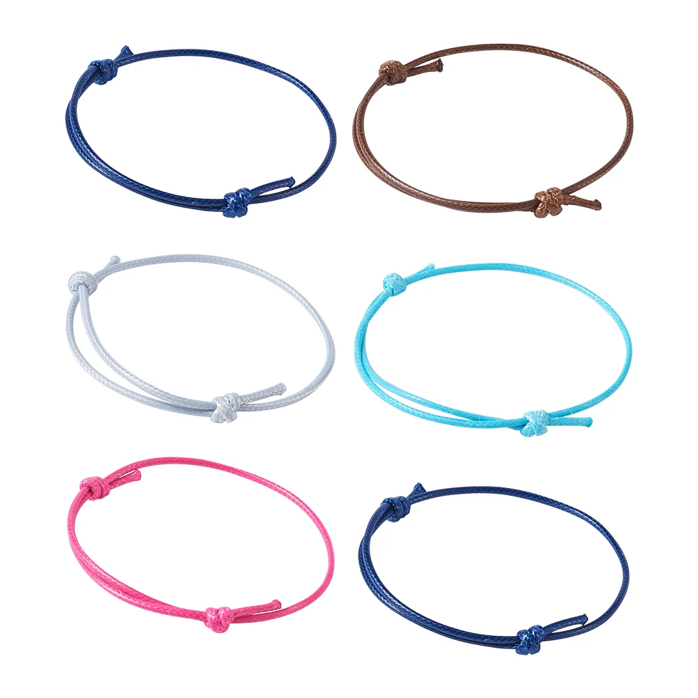 

50pcs Adjustable Korean Waxed Polyester Cord Bracelet Random Mix Color Wristband Jewelry DIY Making 40~70mm inner diameter