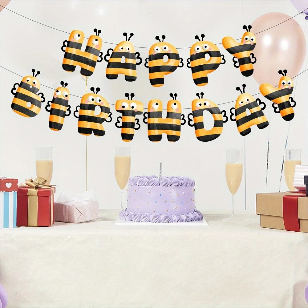 Happy Bee Day Papier-Party-Banner, Honey Bees Theme Pull Flag, Geburtstagsparty-Dekor-Banner, Frühlings- und Sommerdekoration – Detail 7