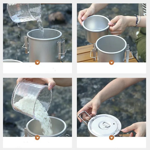 Outdoor Camping Cooking Ware Pot Set Hiking Picnic Multi-purpose Portable Rice Cooker 304 Stainless Steel Utensils Hanging Pot 5