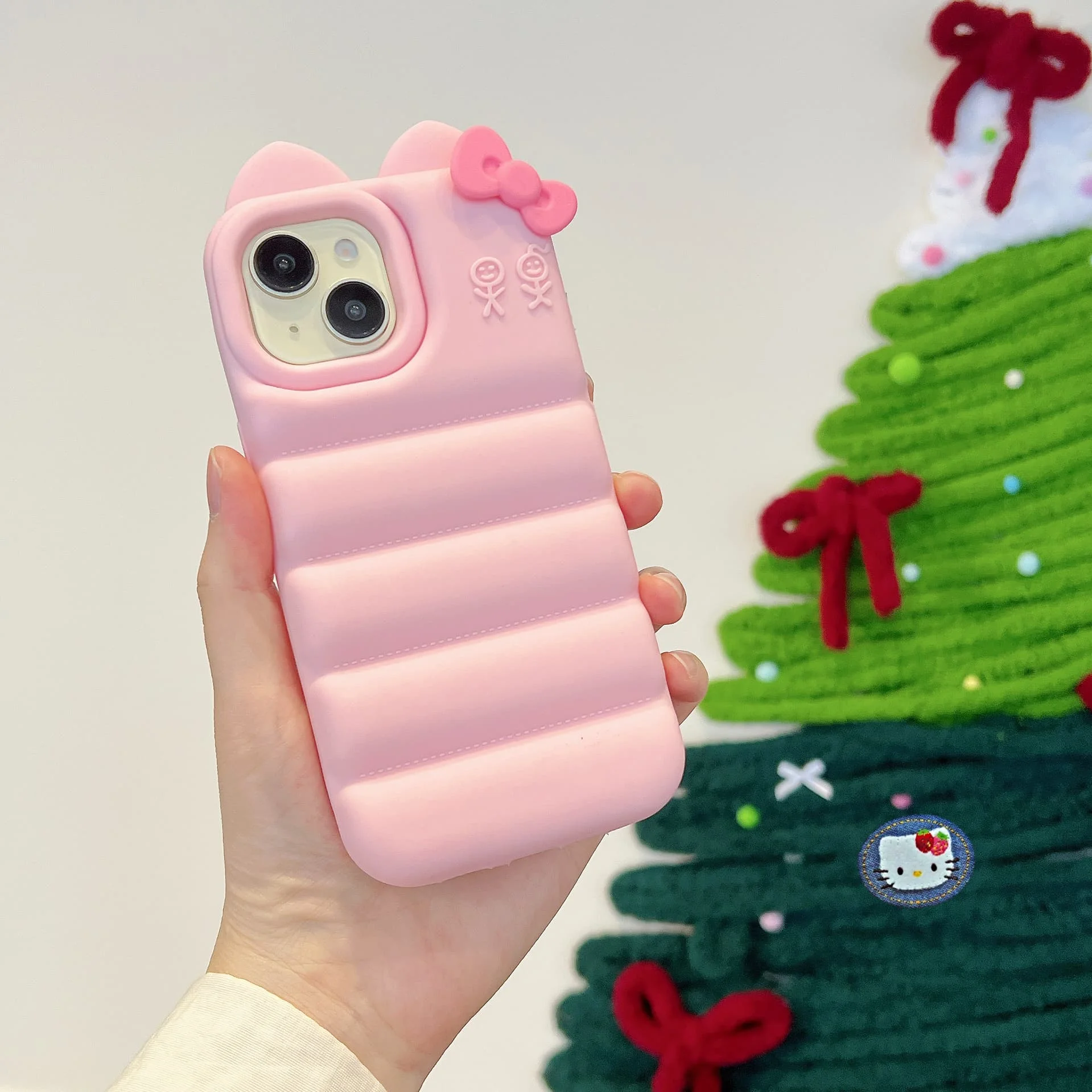 Süße Kitty-Katze, Daunenjacke, Schleife, weiche Silikon-Handyhülle für Apple iPhone 13, 14, 15, 16, 17 Pro Max, stoßfeste Puffer-Abdeckung – Detail 4
