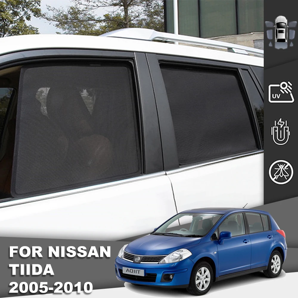 Pare-soleil magnétique pour Nissan Tiida Versa C11, pour hayon 2004 – 2012,  cadre de pare-brise avant, rideau de fenêtre latérale arrière