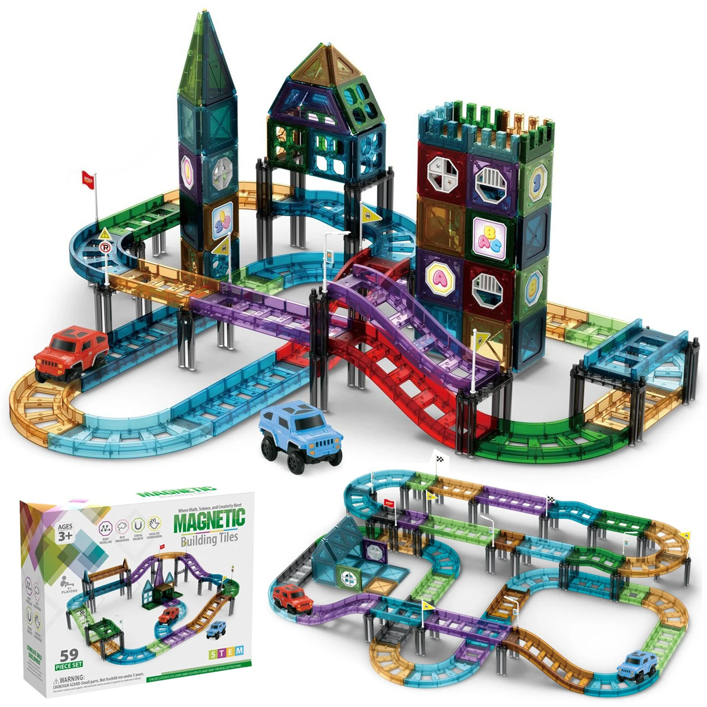 Magnetic Tile Road Rail Car Children Toys Building Blocks Magnetic Games Construction Set STEM Activitiy Racing Track Toys Boys magnetic building blocks magnetic assembly toy