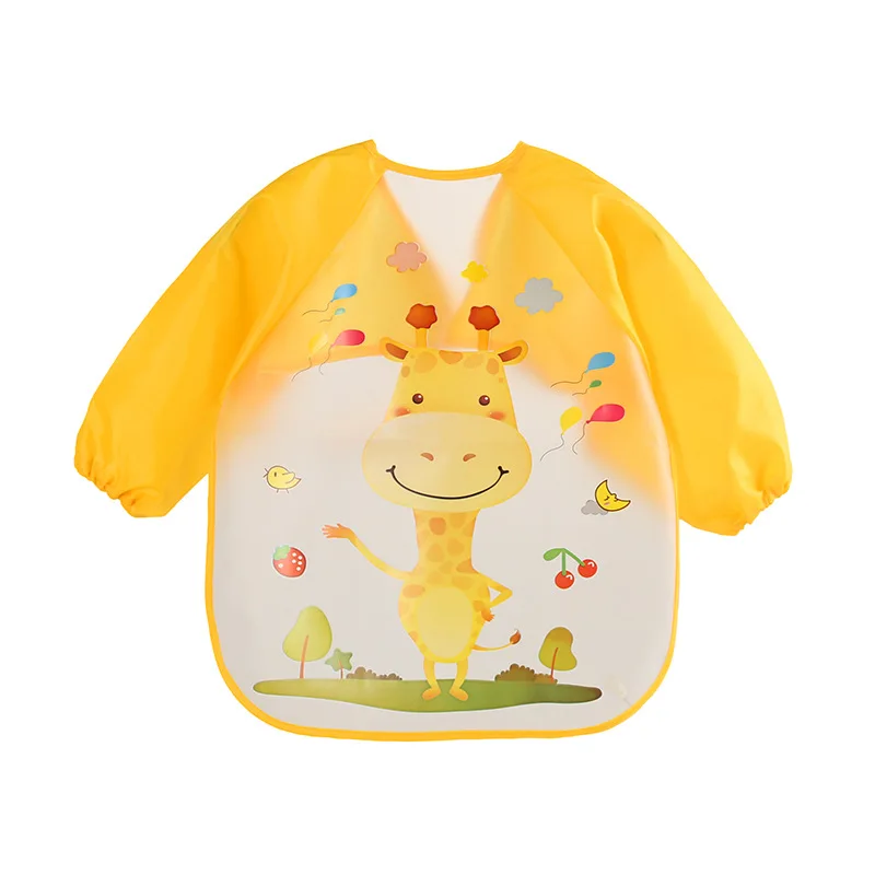 3PCS/LOTCute Cartoon Animals Baby Bibs Waterproof Colorful Children Bib Full Sleeve Bibs Children Apron Long Sleeve Feeding Bibs