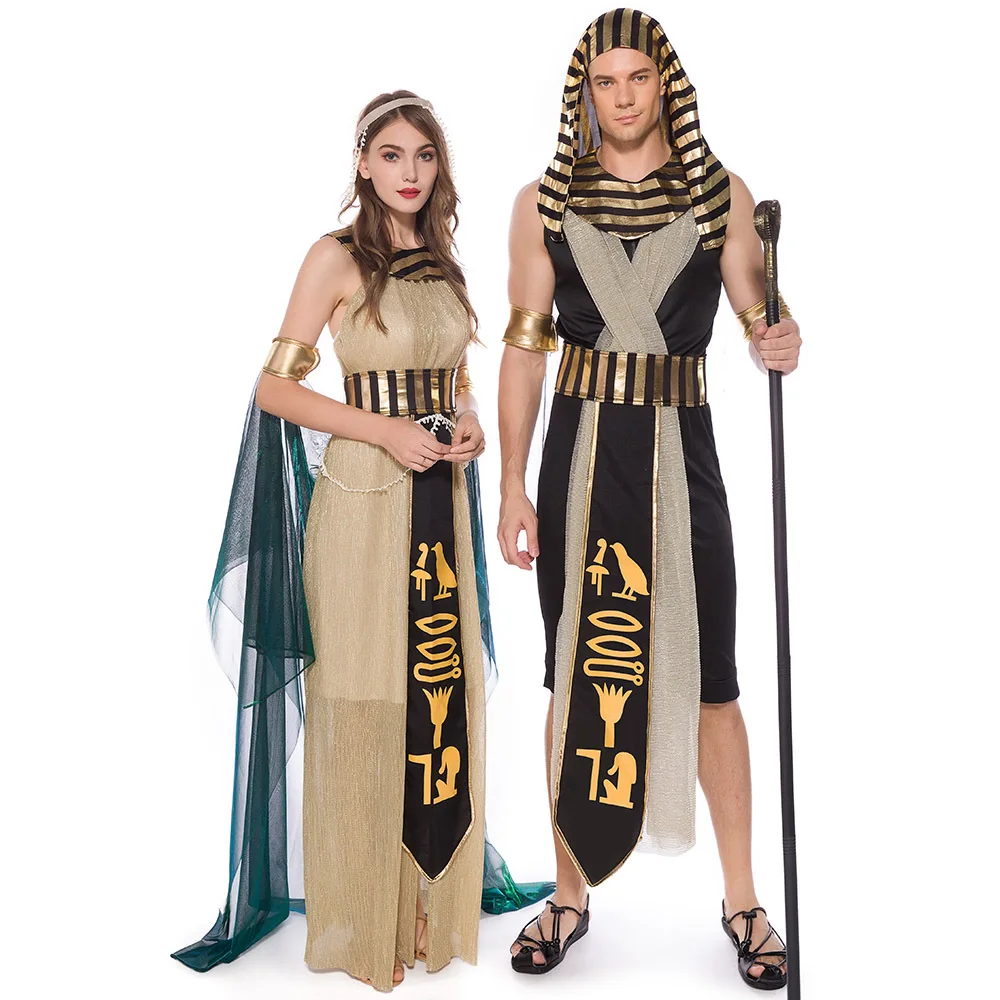 

Halloween Suit Carnival Pharaoh Cleopatra Couples Egypt Egyptian Queen Costume Myth Goddess Role Play Cosplay Fancy Party Dress