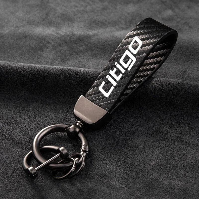

Leather Carbon Fiber Car Rings Keychain Zinc Alloy Keyrings For Skoda Citigo Fabia