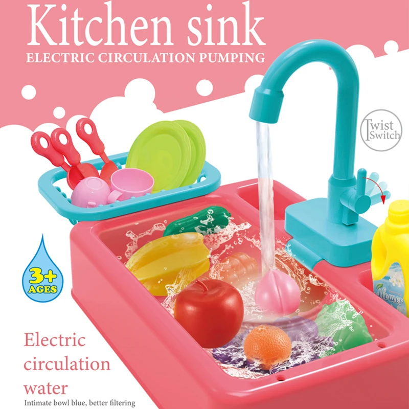 

Kids Toys Kitchen Toys Sink Pretend Play House Game Simulation Electric Dishwashing Sink Toy Set Kitchen Food Set For Girls Toys