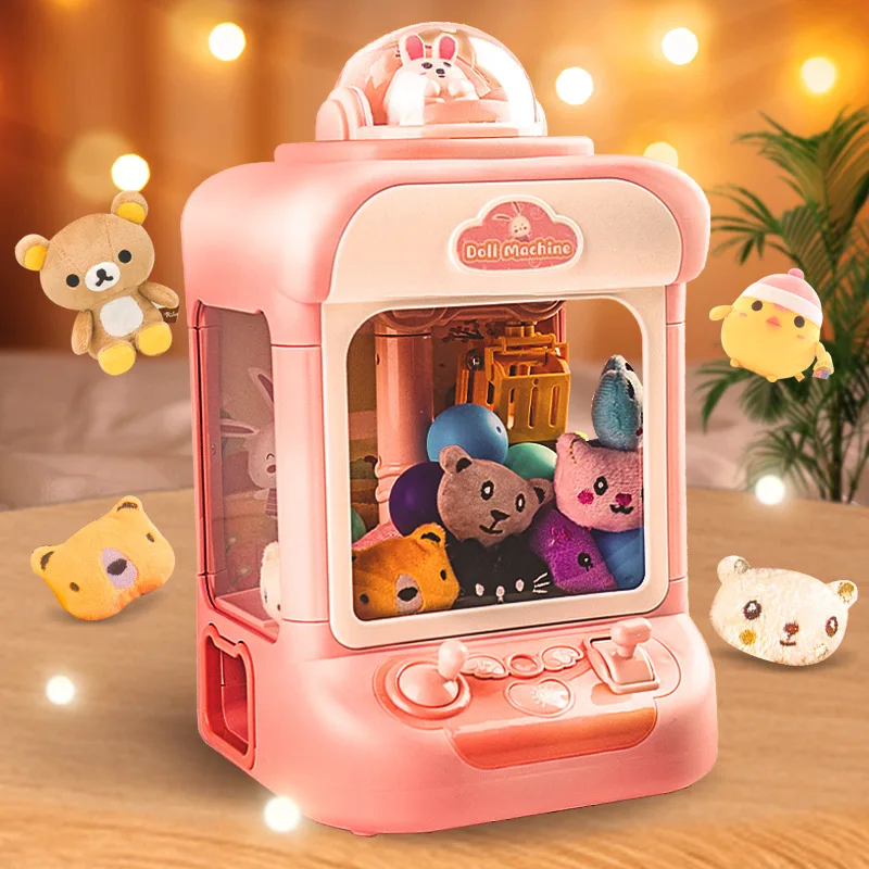 Kids DIY Electric Claw Machine Girl Grab Mini Doll Clip Gashapon Music Crane Game Children Toy For 3 Year Gifts