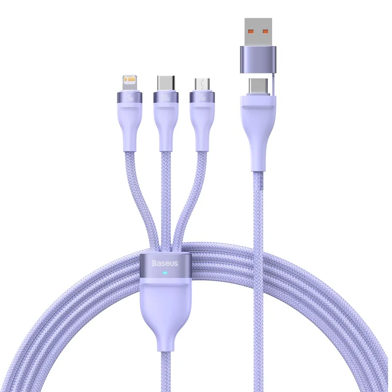 Baseus 3 في 1 USB نوع C كابل آيفون 15 14 13 12 برو كابل الشاحن 100 واط مايكرو USB نوع C كابل لماك بوك سامسونج شاومي