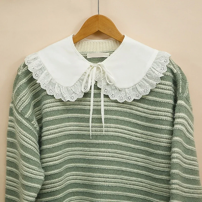 

Japanese Women Girl Fake Collar Shawl Wrap Hollow Out Floral Lace Ruffled Trim Necklace Lapel Blouse Student Decor Short Capelet