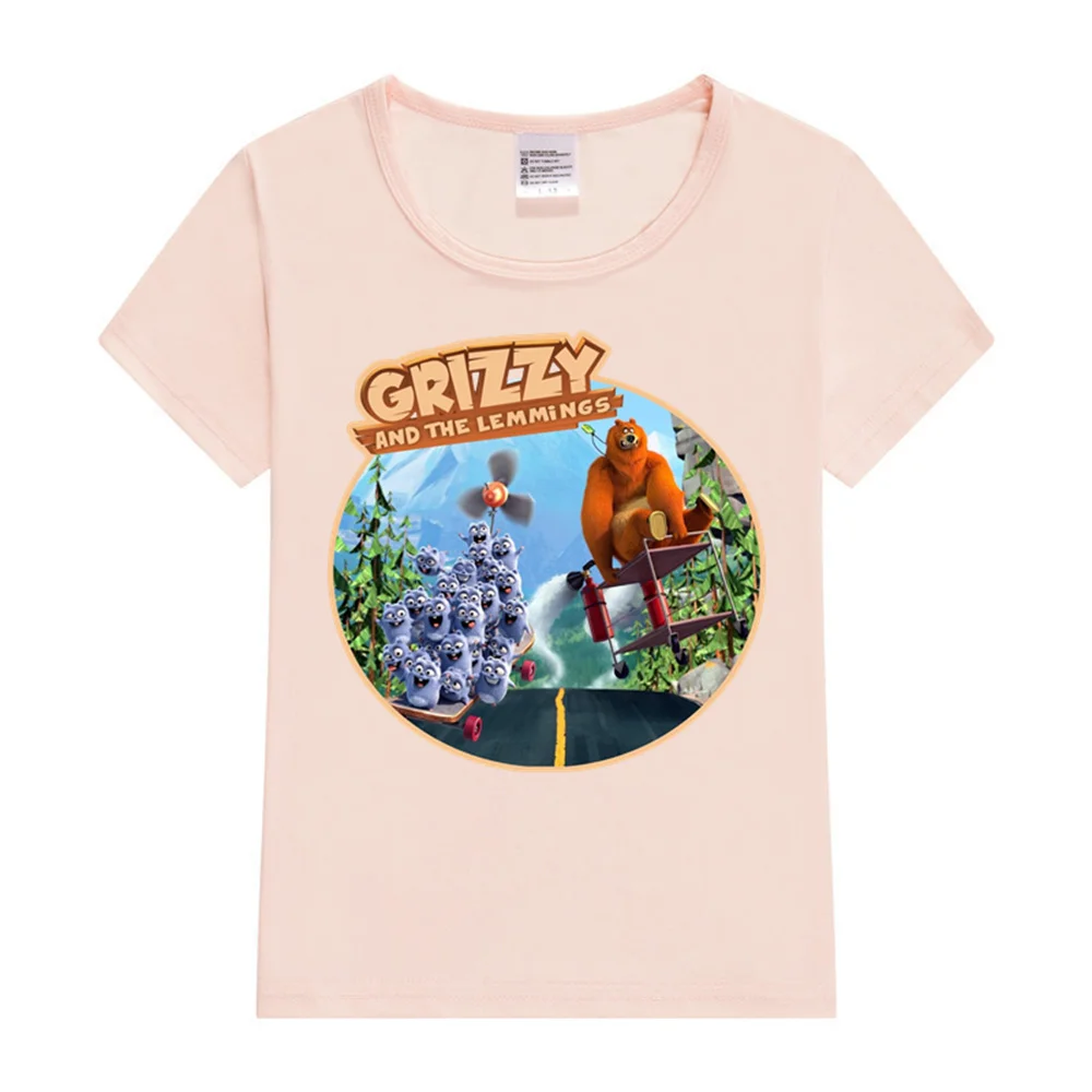 2024 New grizzy and the lemmings Kids T-Shirt Cartoon Print Kids T-Shirts Children Girls Tops Clothes 3