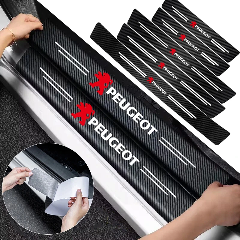 1/4/5Pcs car door sill scuff plate decor carbon fiber stickers for Peugeot 206 3008 208 308 307 2008 508 607 406 407 301 106 408 car stickers car interior accessories