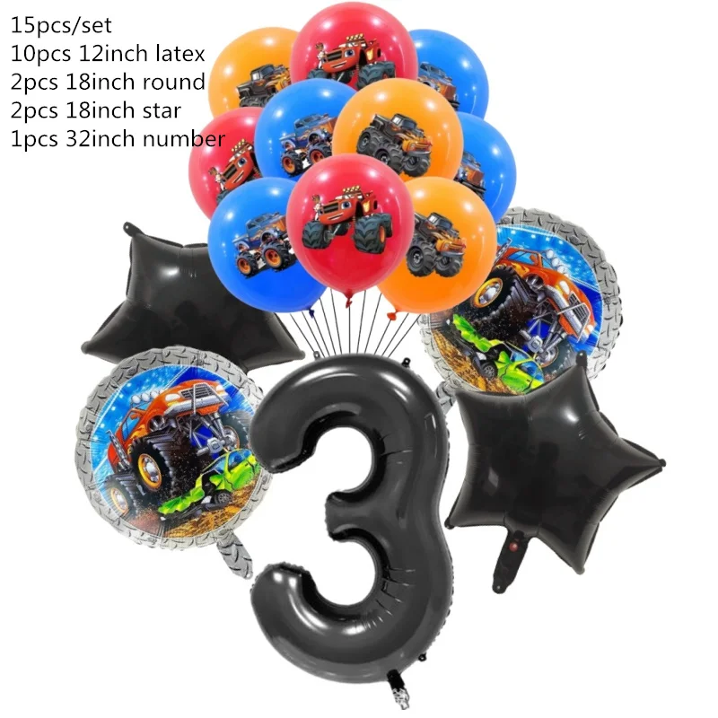 15Pcs Monster Truck Ballon Auto Themen Geburtstag Folie Ballons Muldenkipper Helium Ballon Junge Geburtstag Party Decor Liefert – Detail 4